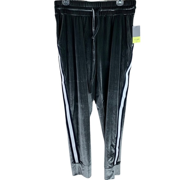 Xersion Studio Silver Grey Velour Joggers with Track Pant Stripes Size Large - Picture 1 of 7